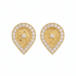 18K Gold Teardrop Pavé Zircon Halo Earrings - 7.25g - Sultan Gold - أقراط دمعة مرصعة بالزركون ذهب عيار 18 - 7.25 غرام - ذهب السلطان