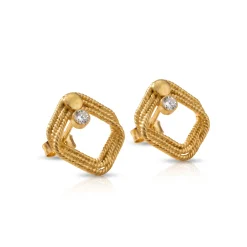 21K Gold Twisted Cable Square Zircon Earrings - 5.55g - Sultan Gold - أقراط مربعة مبرومة مع زركون ذهب عيار 21 - 5.55 غرام - ذهب السلطان