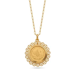 21K Gold Scalloped Half Lira Coin Frame Necklace - 2.7g - Sultan Gold - عقد برواز نصف ليرة مورد ذهب عيار 21 - 2.7 غرام - ذهب السلطان