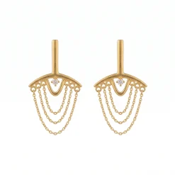 21K Gold Tassel Fringe Fan Earrings - 3.54g - Sultan Gold - أقراط مروحة شراشيب متدلية ذهب عيار 21 - 3.54 غرام - ذهب السلطان