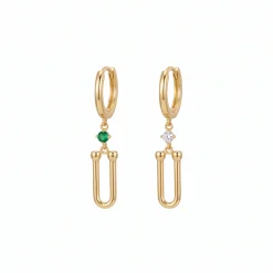 21K Gold U-Link Emerald Huggie Earrings - 4.55g - Sultan Gold - أقراط حلقات يو حجر أخضر ذهب عيار 21 - 4.55 غرام - ذهب السلطان
