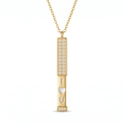 21K Gold I Love You Bar Pavé Pendant Necklace - 12.44g - Sultan Gold - عقد بار ذهب مرصع بالزركون آي لاف يو عيار 21 - 12.44 غرام - ذهب السلطان