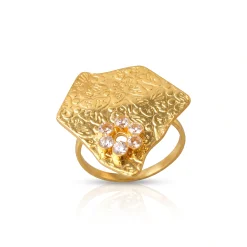 21K Gold Folded Wave Cluster Zircon Ring - 3.29g - Sultan Gold - خاتم مموج مرصع بالزركون ذهب عيار 21 - 3.29 غرام - ذهب السلطان