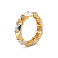 21K Two-Tone Pyramid Studded Eternity Ring - 4.15g - Sultan Gold - خاتم أهرامات مسامير لونين ذهب عيار 21 - 4.15 غرام - ذهب السلطان
