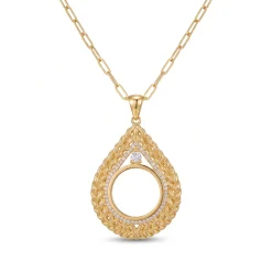 21K Gold Teardrop Coin Frame Zircon Halo Necklace - 9.07g - Sultan Gold - عقد برواز ليرة دمعة مرصع بالزركون ذهب عيار 21 - 9.07 غرام - ذهب السلطان