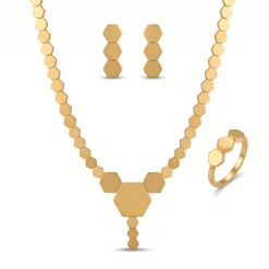 21K Modern Hexa Half Set Inspired By The Elegance Of Hexagonal Shapes - 38.79g - Sultan Gold - طقم ذهب فاخر عيار 21 - 38.79 غرام - ذهب السلطان