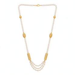 21K Gold Multi-Strand Pearl Station Necklace - 18.69g - Sultan Gold - عقد لؤلؤ متعدد الطبقات ذهب عيار 21 - 18.69 غرام - ذهب السلطان