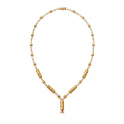 21K Gold Beaded Pearl Drop Necklace - 22.33g - Sultan Gold - عقد حبات لؤلؤ وذهب متدلية عيار 21 - 22.33 غرام - ذهب السلطان