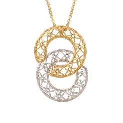 21K Two-Tone Interlocking Circle Lattice Pendant Necklace - 7.79g - Sultan Gold - عقد دوائر شبكية متداخلة لونين ذهب عيار 21 - 7.79 غرام - ذهب السلطان