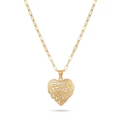 21K Gold Filigree Lace Heart Necklace - 3.05g - Sultan Gold - عقد قلب دانتيل مفرغ ذهب عيار 21 - 3.05 غرام - ذهب السلطان