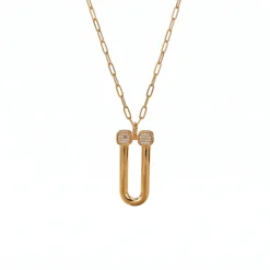 21K Gold Pavé Zircon U-Link Horseshoe Necklace - 5.38g - Sultan Gold - عقد حدوة حصان زركون ذهب عيار 21 - 5.38 غرام - ذهب السلطان