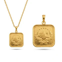 22K Heritage Square Half Lira Coin Pendant - 4.81g - Sultan Gold - تعليقة نصف ليرة مربعة ذهب عيار 22 - 4.81 غرام - ذهب السلطان