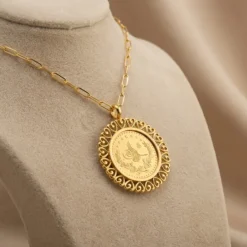 21K Gold Lira Coin Frame Necklace - 4.58g - Sultan Gold - عقد برواز ليرة ذهب عيار 21 - 4.58 غرام - ذهب السلطان