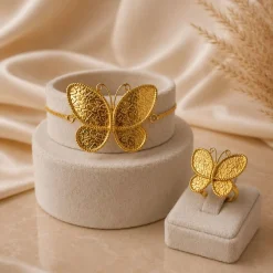 21K Golden Butterfly Full Gold Set - 30.64g - Sultan Gold - طقم ذهب ملكي الفراشة الذهبية عيار 21 - 30.64 غرام - ذهب السلطان