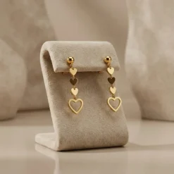 21K Gold Tiered Heart Drop Earrings - 1.55g - Sultan Gold - أقراط قلوب متدلية ذهب عيار 21 - 1.55 غرام - ذهب السلطان