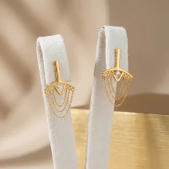 21K Gold Tassel Fringe Fan Earrings - 3.54g - Sultan Gold - أقراط مروحة شراشيب متدلية ذهب عيار 21 - 3.54 غرام - ذهب السلطان