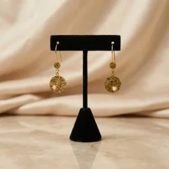 21K Gold Long Wire Drop Pearl Disc Earrings - 3.24g - Sultan Gold - أقراط أقراص متدلية مع لؤلؤ ذهب عيار 21 - 3.24 غرام - ذهب السلطان