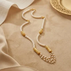 21K Gold Multi-Strand Pearl Station Necklace - 18.69g - Sultan Gold - عقد لؤلؤ متعدد الطبقات ذهب عيار 21 - 18.69 غرام - ذهب السلطان