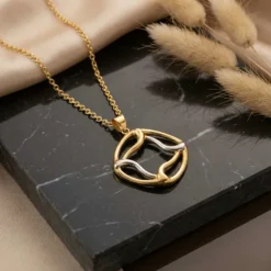 21K Two-Tone Twisted Organic Square Necklace - 8.57g - Sultan Gold - عقد مربع مموج لونين ذهب عيار 21 - 8.57 غرام - ذهب السلطان