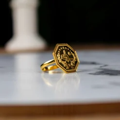 22K Heritage Octagonal Half Lira Ring - 5.43g - Sultan Gold - خاتم نصف ليرة مثمن ذهب عيار 22 - 5.43 غرام - ذهب السلطان