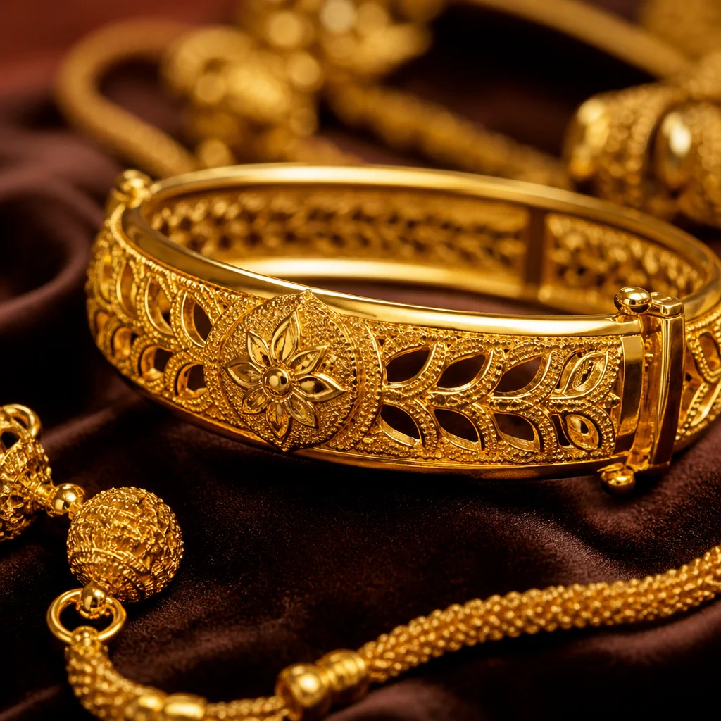 Gold jewelry with floral design - Sultan Gold - مجوهرات ذهبية بتصميم زهور - ذهب السلطان