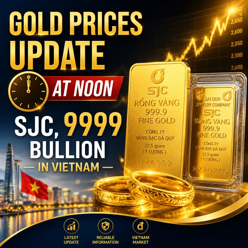 Illustration of Gold Prices Update at Noon: SJC, 9999 Bullion in Vietnam