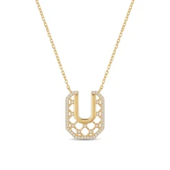 18K Gold Honeycomb Lattice U-Link Necklace - 6.32g - Sultan Gold - عقد حدوة حصان خلايا النحل ذهب عيار 18 - 6.32 غرام - ذهب السلطان