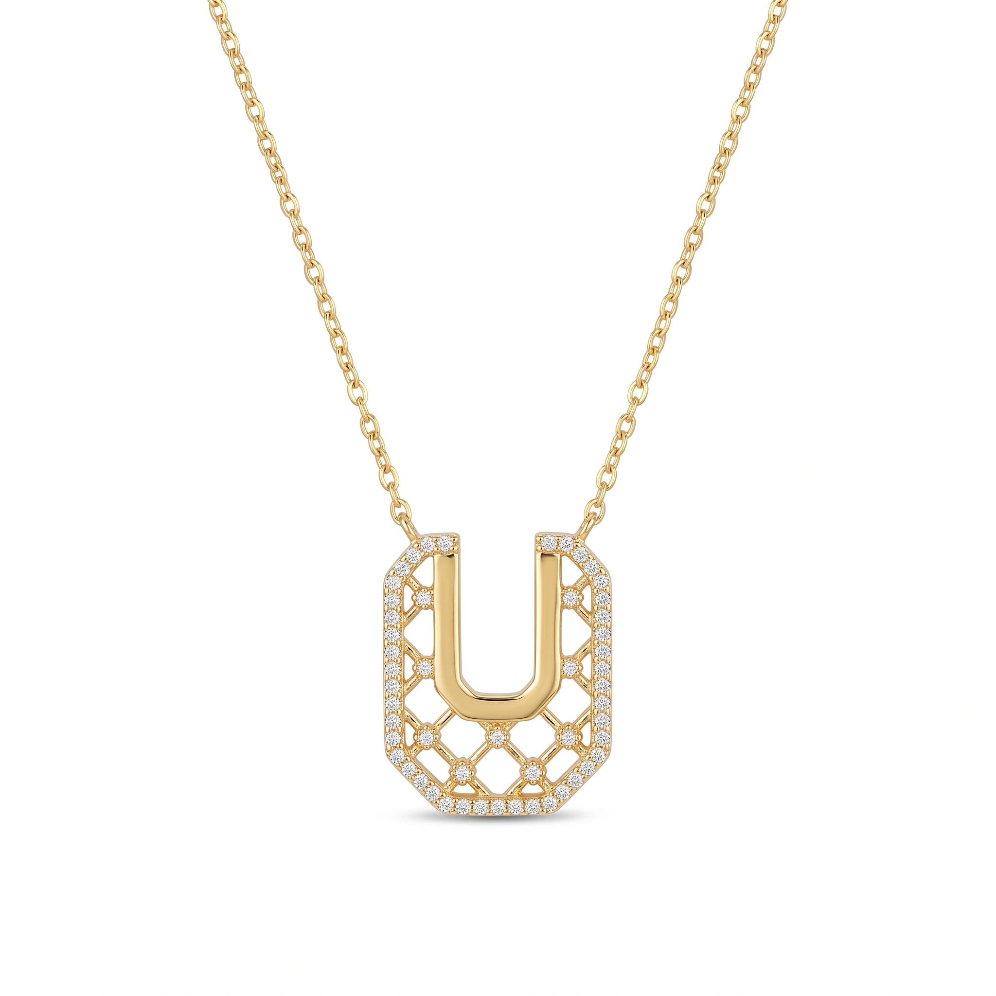 18K Gold Honeycomb Lattice U-Link Necklace - 6.32g - Sultan Gold - عقد حدوة حصان خلايا النحل ذهب عيار 18 - 6.32 غرام - ذهب السلطان