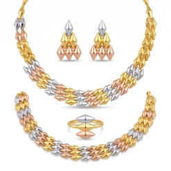 21K Bold Modern Tri-Color Gold Set - 73.14g - Sultan Gold - طقم ذهب فاخر عيار 21 - 73.14 غرام - ذهب السلطان