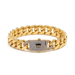 21K Miami Cuban Link Chain Bracelet with Pavé Clasp - 20.9g - Sultan Gold - سوار كرب كارتييه كلاسيك ذهب عيار 21 - 20.9 غرام - ذهب السلطان