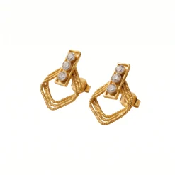 21K Gold Layered Square Channel Zircon Earrings - 7.27g - Sultan Gold - أقراط مربعة متداخلة مع زركون ذهب عيار 21 - 7.27 غرام - ذهب السلطان