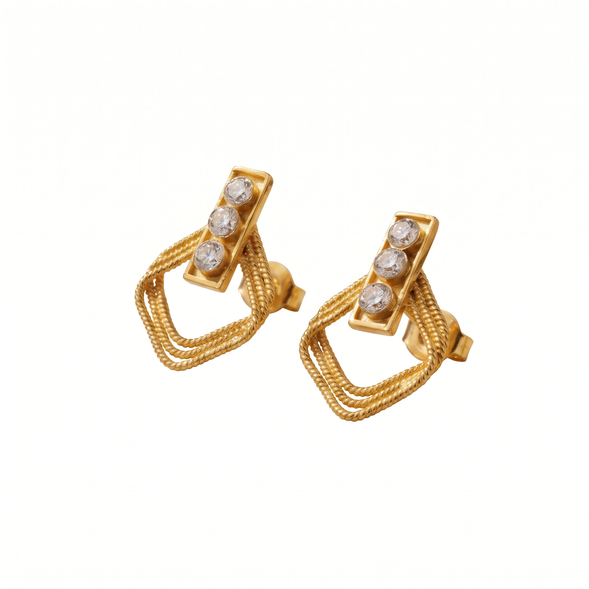 21K Gold Layered Square Channel Zircon Earrings - 7.27g - Sultan Gold - أقراط مربعة متداخلة مع زركون ذهب عيار 21 - 7.27 غرام - ذهب السلطان