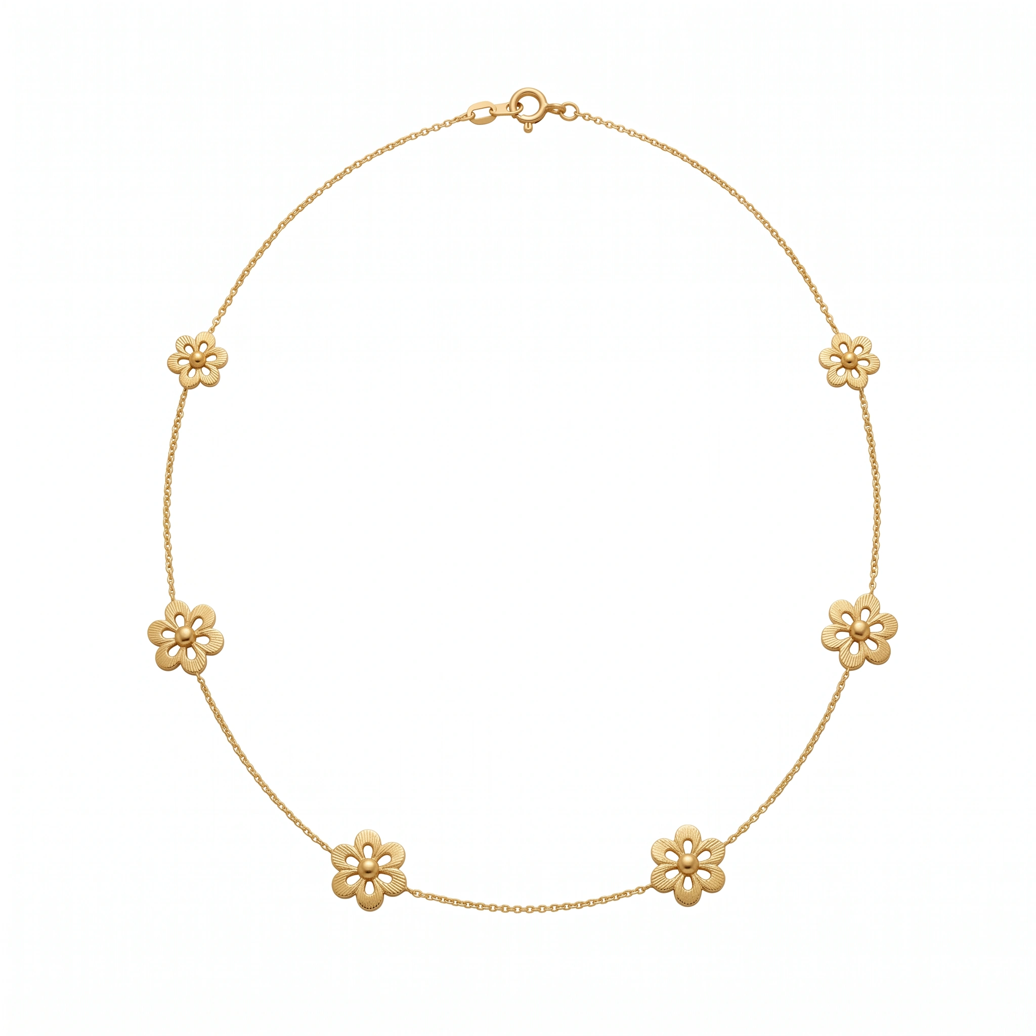 21K Gold Five-Flower Station Necklace - 5.56g - Sultan Gold - عقد محطات الورود الخمس ذهب عيار 21 - 5.56 غرام - ذهب السلطان