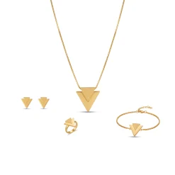 21K Geometric Triangles Full Gold Set - 26.04g - Sultan Gold - طقم ذهب ملكي المثلثات المتداخلة عيار 21 - 26.04 غرام - ذهب السلطان