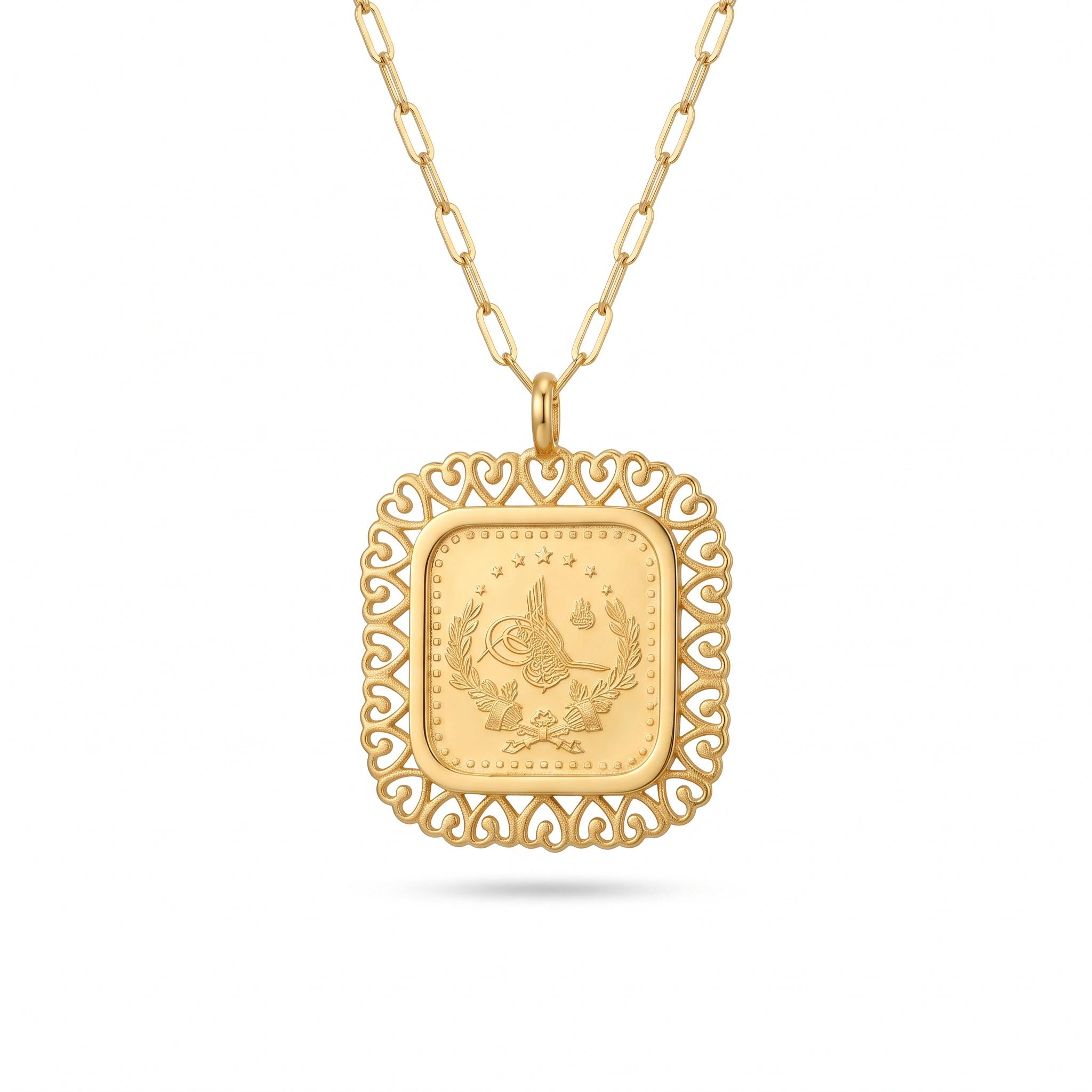 21K Gold Square Half Lira Coin Frame Necklace - 3.02g - Sultan Gold - عقد برواز نصف ليرة مربع ذهب عيار 21 - 3.02 غرام - ذهب السلطان