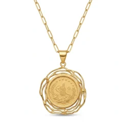 21K Gold Swirl Half Lira Coin Frame Necklace - 4.29g - Sultan Gold - عقد برواز نصف ليرة مبروم ذهب عيار 21 - 4.29 غرام - ذهب السلطان