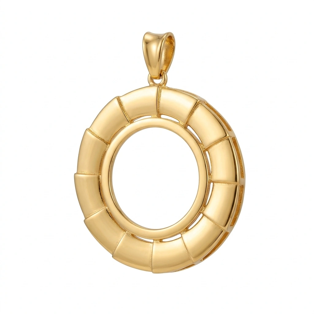 21K Gold Fluted Round Coin Frame Pendant - 6.23g - Sultan Gold - تعليقة برواز دائري مضلع ذهب عيار 21 - 6.23 غرام - ذهب السلطان