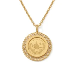 21K Gold Scalloped Quarter Lira Coin Frame Necklace - 1.95g - Sultan Gold - عقد برواز ربع ليرة مورد ذهب عيار 21 - 1.95 غرام - ذهب السلطان