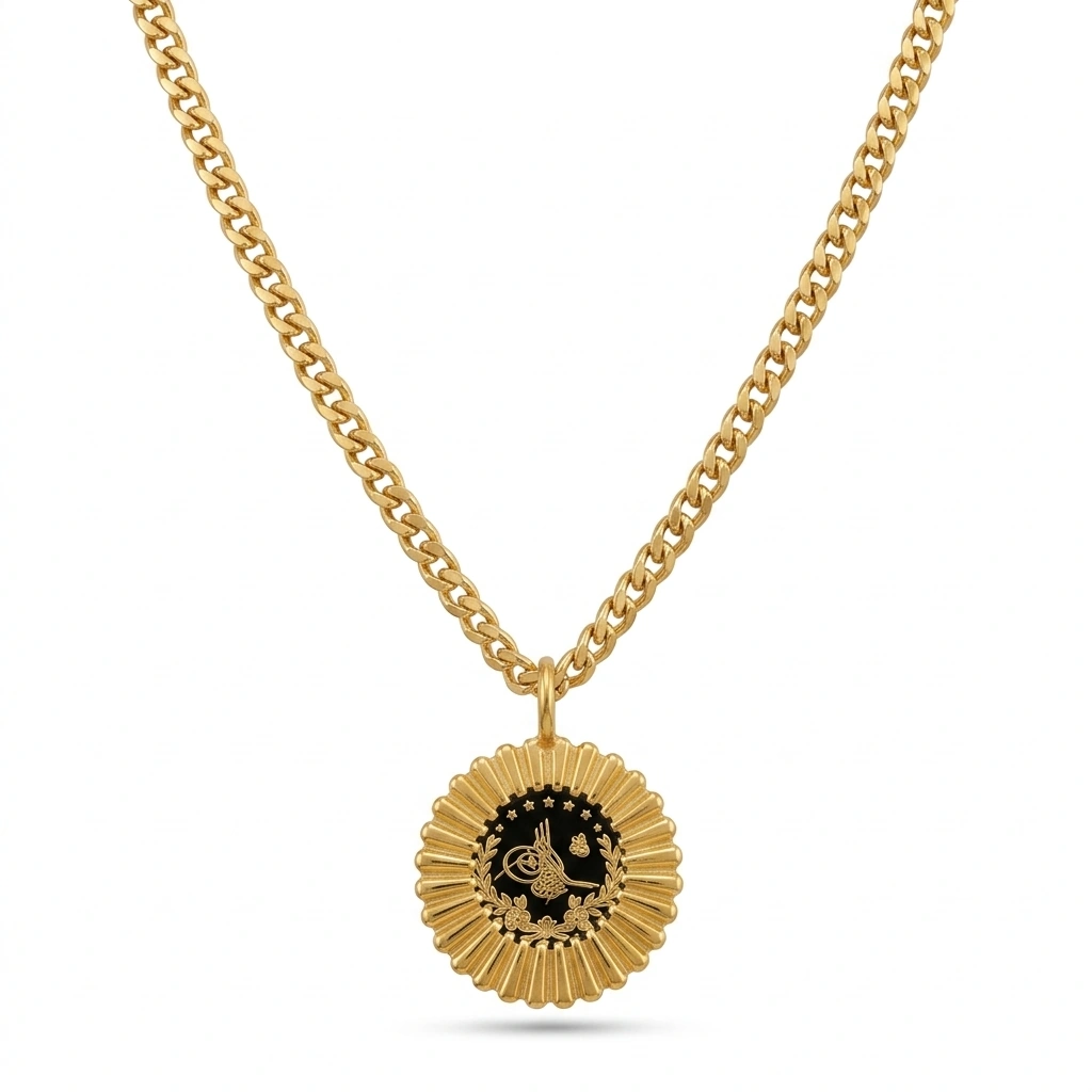 21K Gold Sunburst Quarter Lira Coin Frame Necklace - 2.47g - Sultan Gold - عقد برواز ربع ليرة شعاع الشمس ذهب عيار 21 - 2.47 غرام - ذهب السلطان