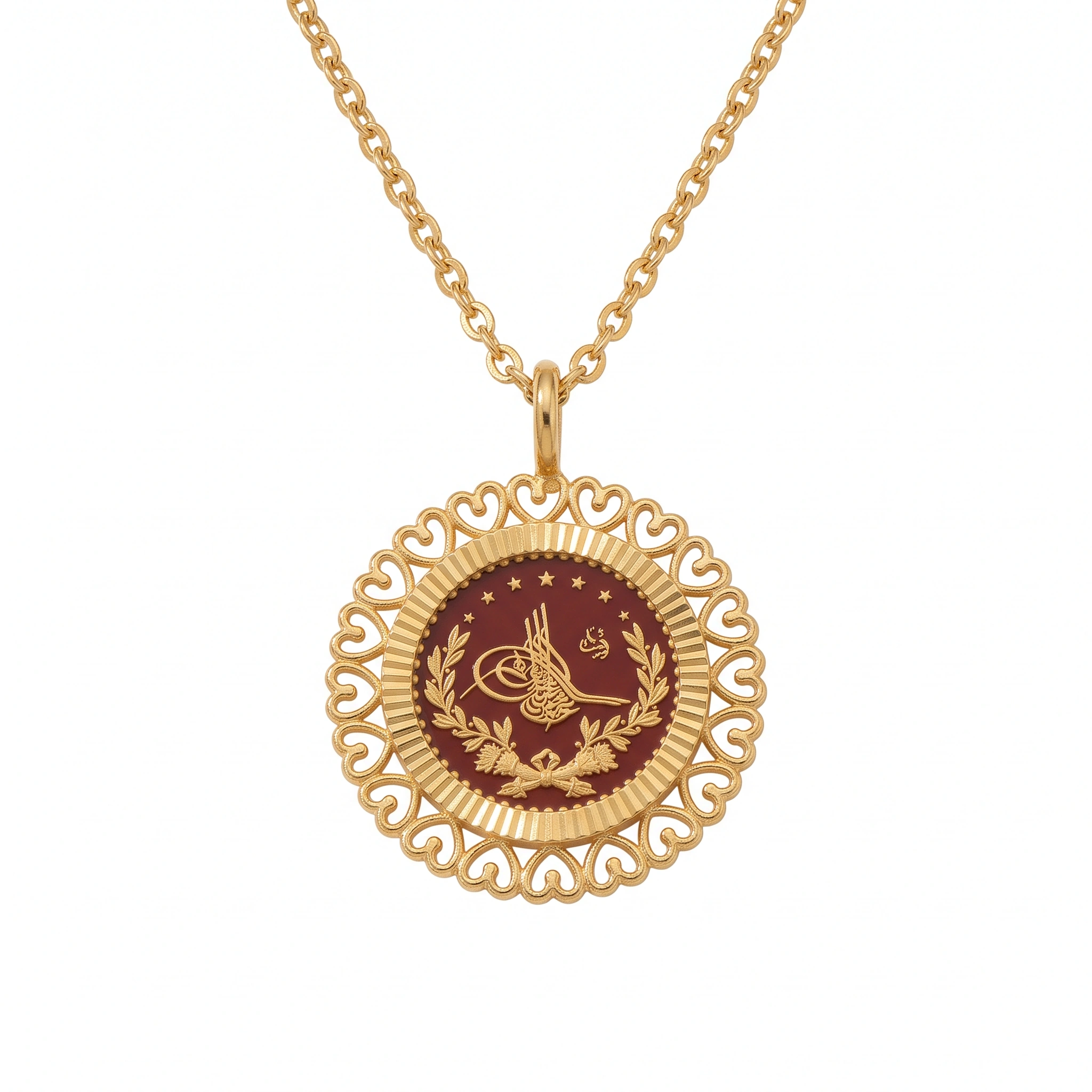 21K Gold Halo Quarter Lira Coin Frame Necklace - 2.48g - Sultan Gold - عقد برواز ربع ليرة هالة ذهب عيار 21 - 2.48 غرام - ذهب السلطان