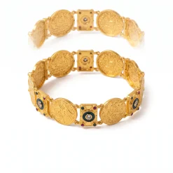 21K Heritage Multi-Coin Enamel Bar Bracelet - 15.17g - Sultan Gold - سوار ليرات تراثي مرصع بالمينا ذهب عيار 21 - 15.17 غرام - ذهب السلطان