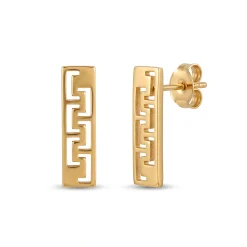 21K Gold Greek Key Vertical Bar Stud Earrings - 1.66g - Sultan Gold - أقراط بار الزخرفة الإغريقية ذهب عيار 21 - 1.66 غرام - ذهب السلطان