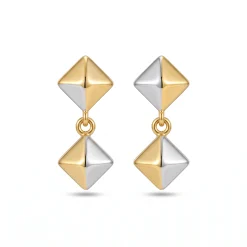 21K Two-Tone Geometric Pyramid Stud Earrings - 2.59g - Sultan Gold - أقراط أهرامات هندسية لونين ذهب عيار 21 - 2.59 غرام - ذهب السلطان