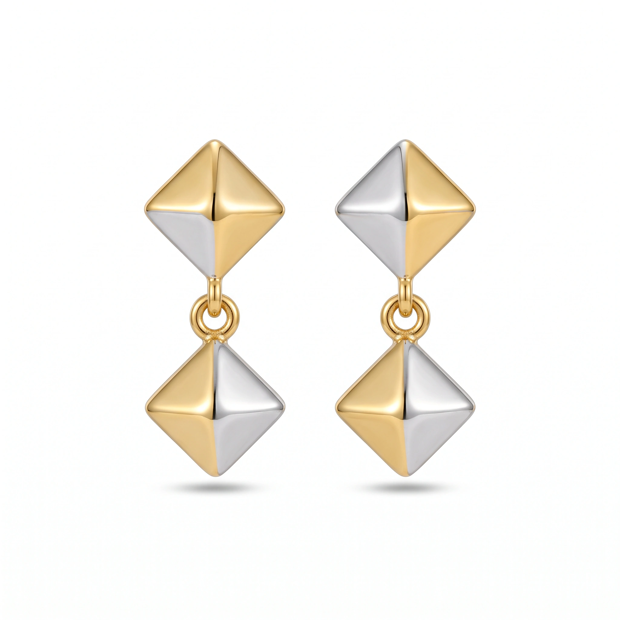 21K Two-Tone Geometric Pyramid Stud Earrings - 2.59g - Sultan Gold - أقراط أهرامات هندسية لونين ذهب عيار 21 - 2.59 غرام - ذهب السلطان