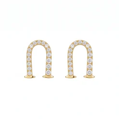 21K Gold Pavé Zircon U-Link Huggie Earrings - 3.28g - Sultan Gold - أقراط هوب يو مرصعة بالزركون ذهب عيار 21 - 3.28 غرام - ذهب السلطان
