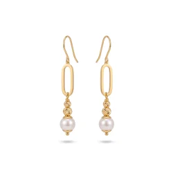 21K Gold Paperclip Link Dangling Pearl Earrings - 3.57g - Sultan Gold - أقراط حلقات مع لؤلؤ متدلي ذهب عيار 21 - 3.57 غرام - ذهب السلطان