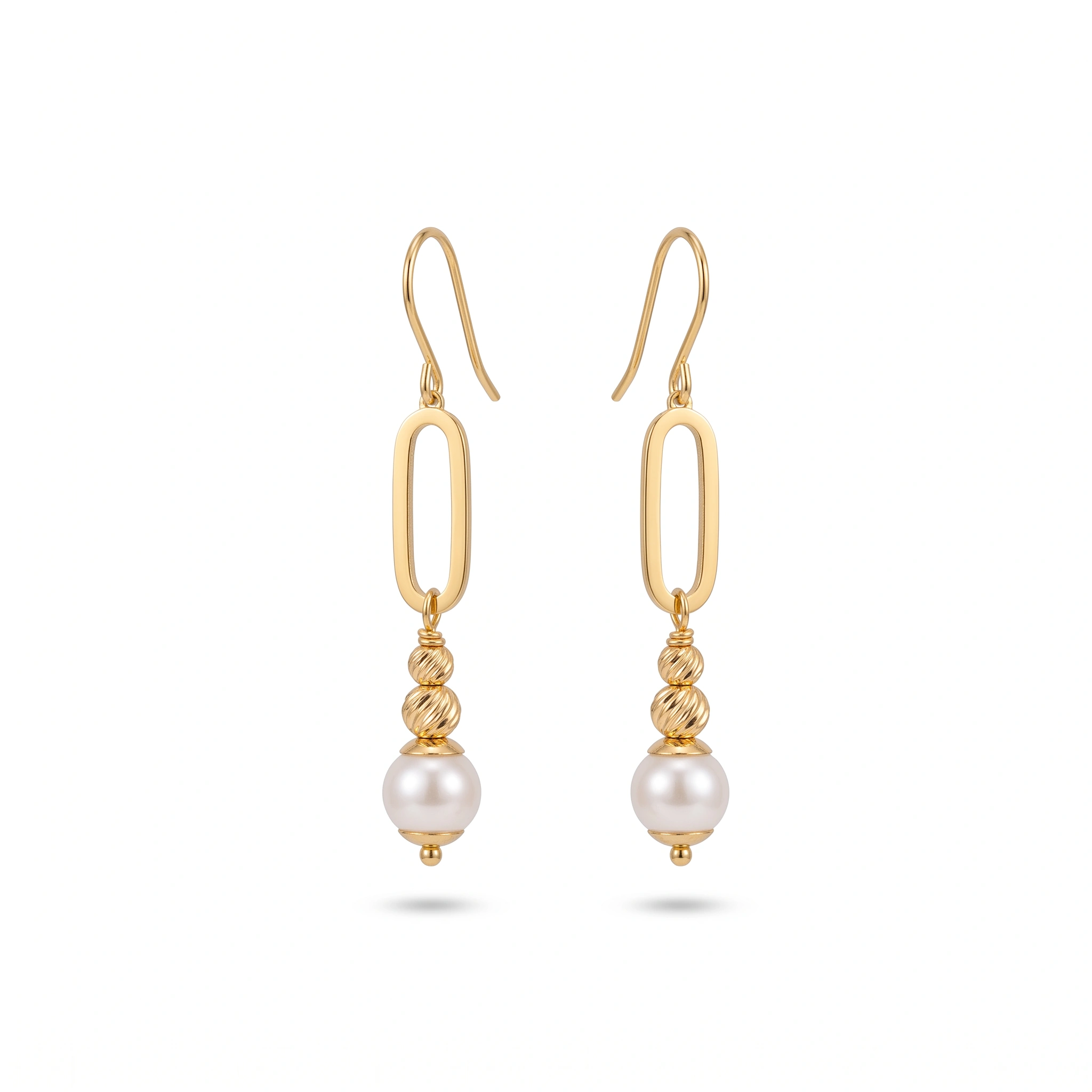 21K Gold Paperclip Link Dangling Pearl Earrings - 3.57g - Sultan Gold - أقراط حلقات مع لؤلؤ متدلي ذهب عيار 21 - 3.57 غرام - ذهب السلطان