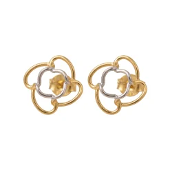 21K Two-Tone Open Floral Petal Stud Earrings - 4.68g - Sultan Gold - أقراط وردة مفرغة لونين ذهب عيار 21 - 4.68 غرام - ذهب السلطان