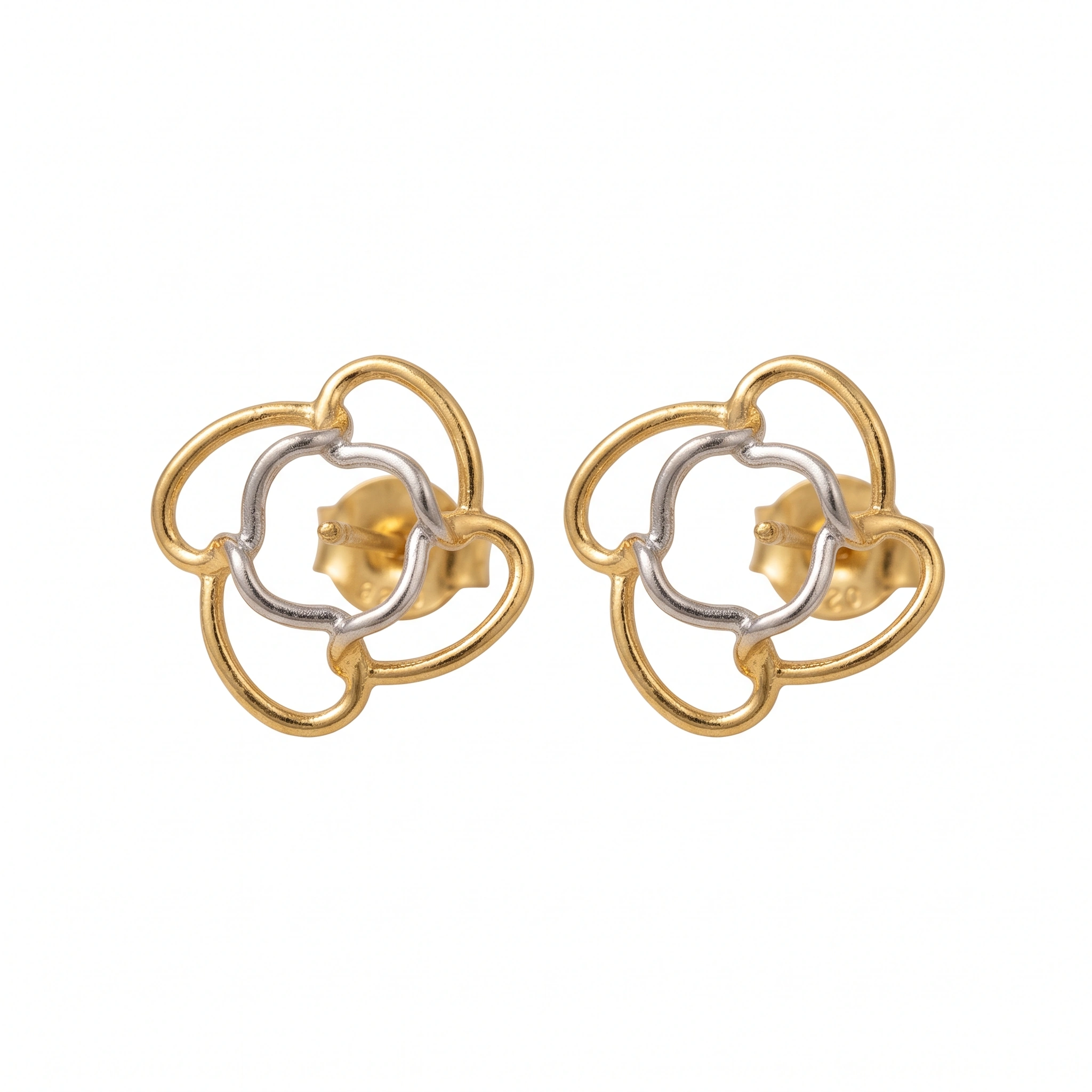 21K Two-Tone Open Floral Petal Stud Earrings - 4.68g - Sultan Gold - أقراط وردة مفرغة لونين ذهب عيار 21 - 4.68 غرام - ذهب السلطان