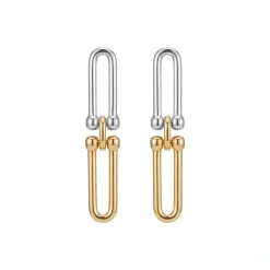 21K Two-Tone U-Link Drop Earrings - 4.8g - Sultan Gold - أقراط حلقات يو لونين ذهب عيار 21 - 4.8 غرام - ذهب السلطان